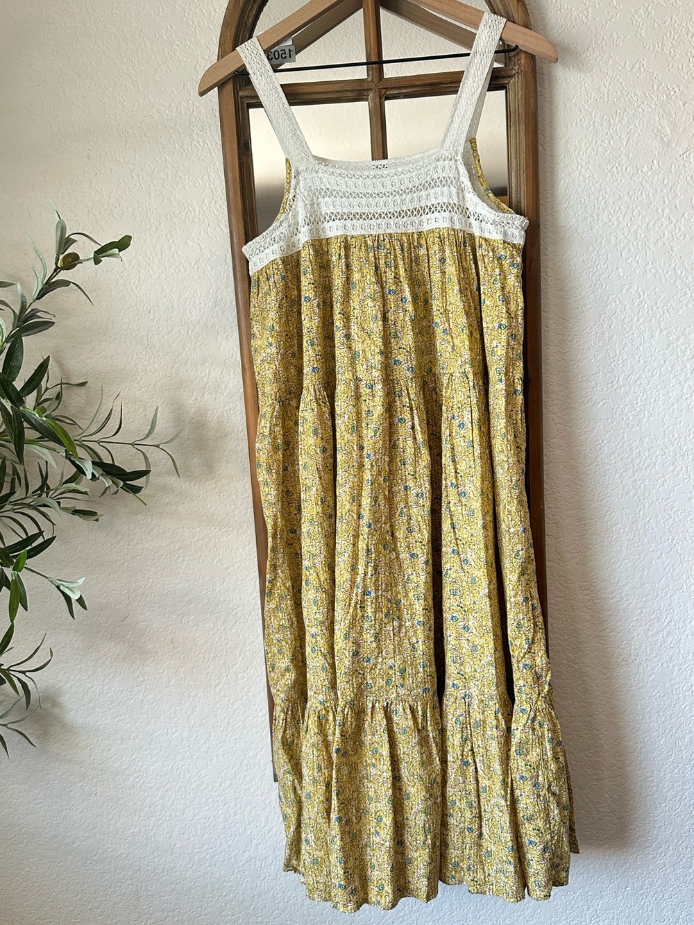 Universal Thread Yellow Floral Midi Dress with White Crochet Yoke - Picture 2 of 6